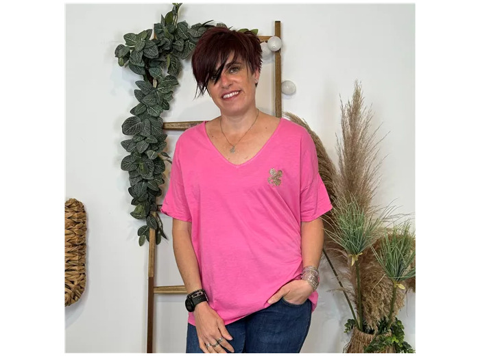 L458- T-Shirt “Trèfle doré” (Tu) 🇮🇹 (fuchsia)