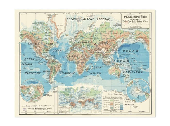 CARTE - PLANISPHERE PHYSIQUE