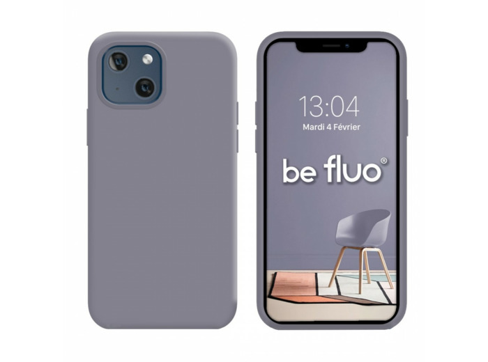Coque Silicone Moxie BeFluo Fine et Légère pour iPhone 14, Intérieur Microfibre - Gris lavande