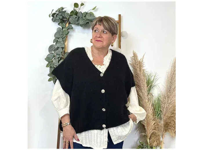 K590- Gilet boutons fantaisies (Gu) (noir)