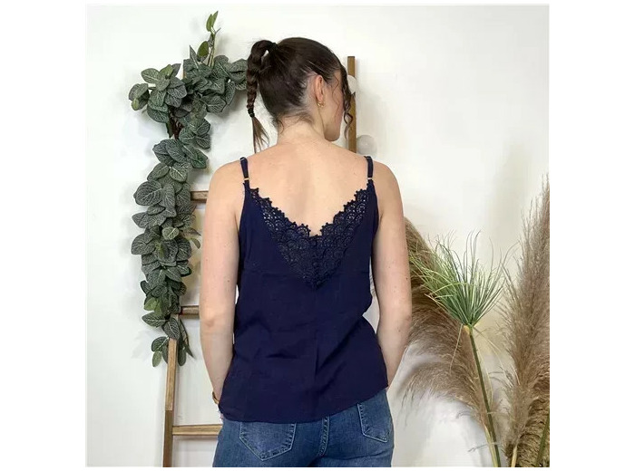 M891- Top, débardeur dos brodé (T36-T40) (marine)