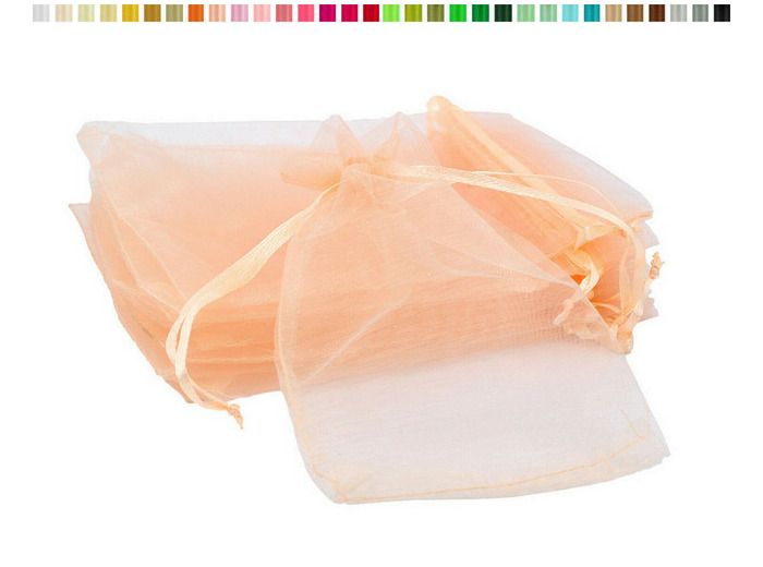 Lot de10 sacs en organza a nouer 7x9 cm pour bijoux abricot