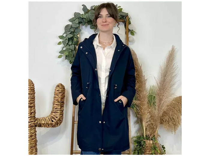 K008-Imperméable mi-long à capuche (marine)