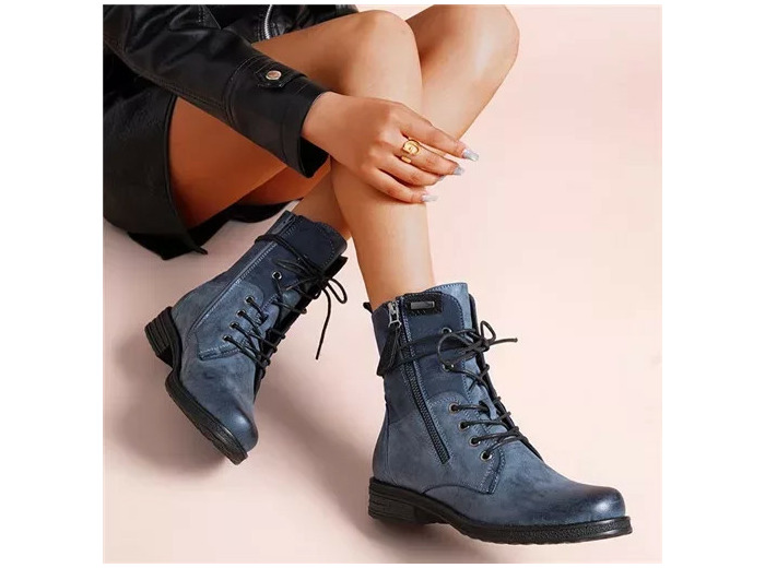 R398- Bottine bi-matière petit talon (T36-T42) (bleu jeans)