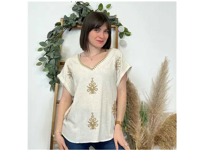 K464- Blouse "Version Féminin" (T36-T40) (ecru)
