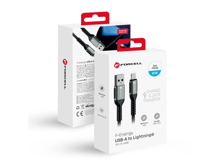 FORCELL F-ENERGY Câble nylon tressé USB-A vers Lightning 2,4A 12W 1,2m