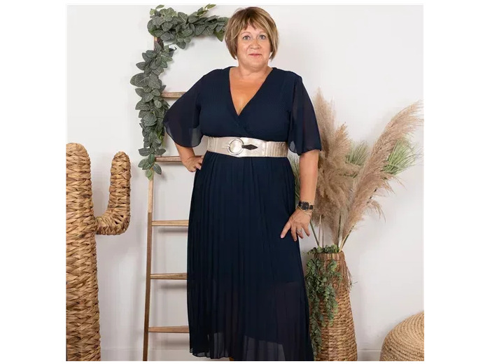K461- Robe Plissée "Jolies Formes" (Gt) (marine)