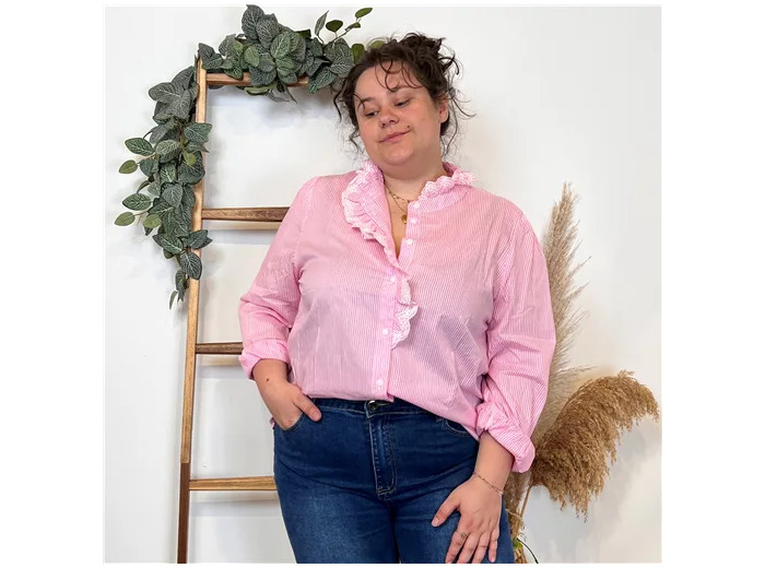 K460- Chemise rayée "Maëlle" (T40-T48) (rose bébé)