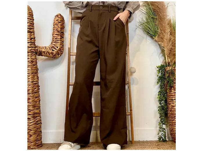 K086- Pantalon large à plis "So Sweet" (T36-T40) (marron)