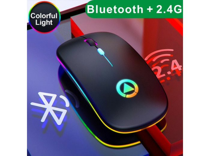 Souris clic silencieux lumineuse - sans fil Bluetooth rechargeable Noir