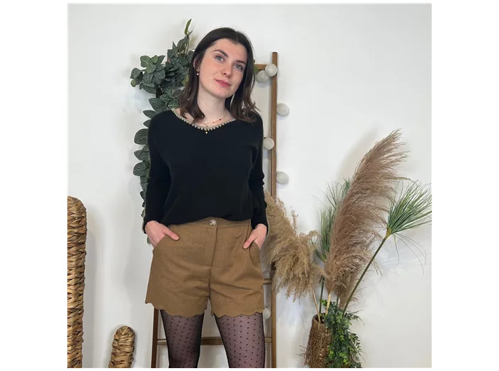 L942- Short "Emma Ella" bas festonné (taupe)
