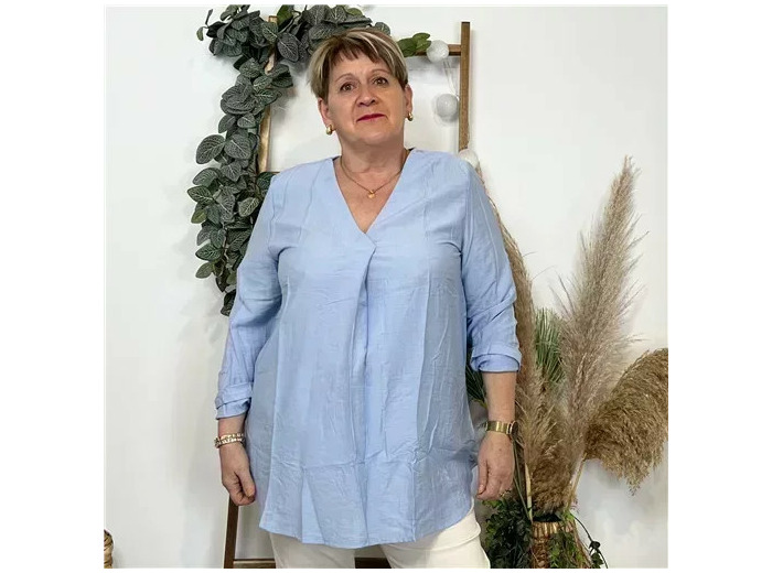 Z774- Blouse unie Christy (T44-T52) (bleu ciel)