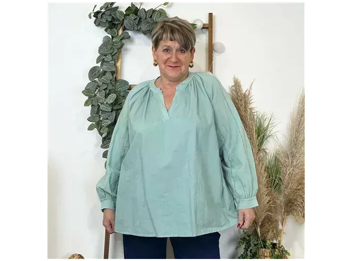 Z327- Blouse brodée coton (Gt) 🇮🇹 (vert d'eau)
