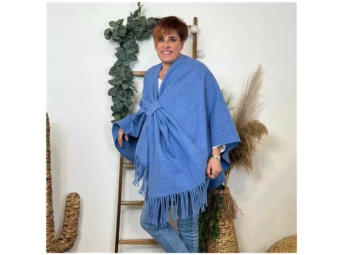 K684- Poncho élégant (Tu) (bleu jeans)