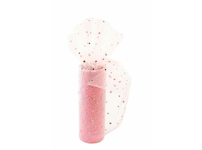 Tulle fin et souple a paillette 15 cm de large rose clair
