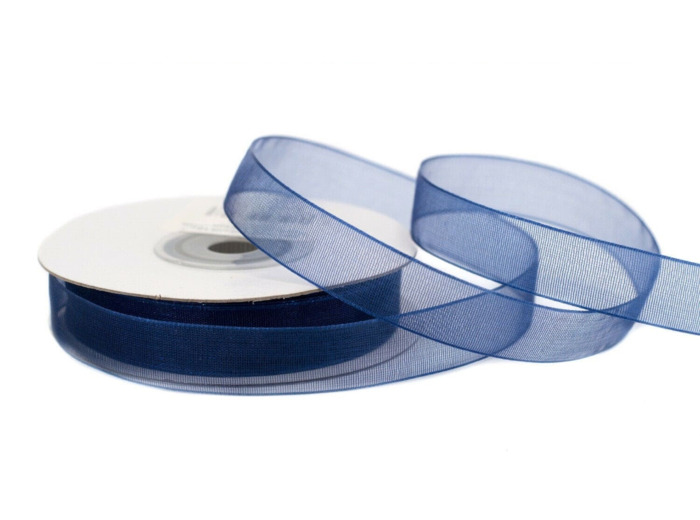 Ruban organza 12 mm de large bobine de 25 metres de long bleu marine