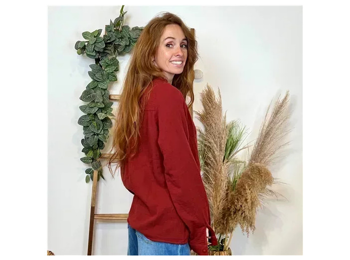 K789- Blouse Coton brodée (T36-T40) (bordeaux)
