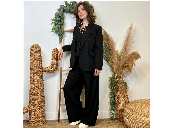 K034- Pantalon large à plis "So Sweet" (T36-T40) (noir)