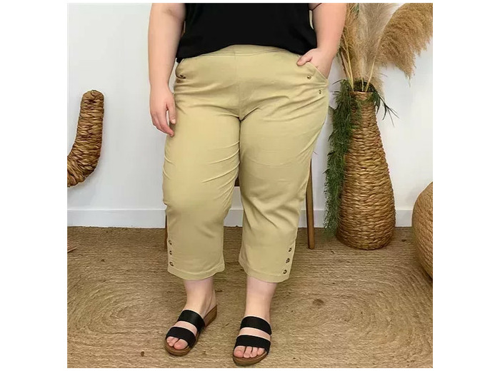 T581- Pantacourt stretch uni JST (T38-T52) (beige)