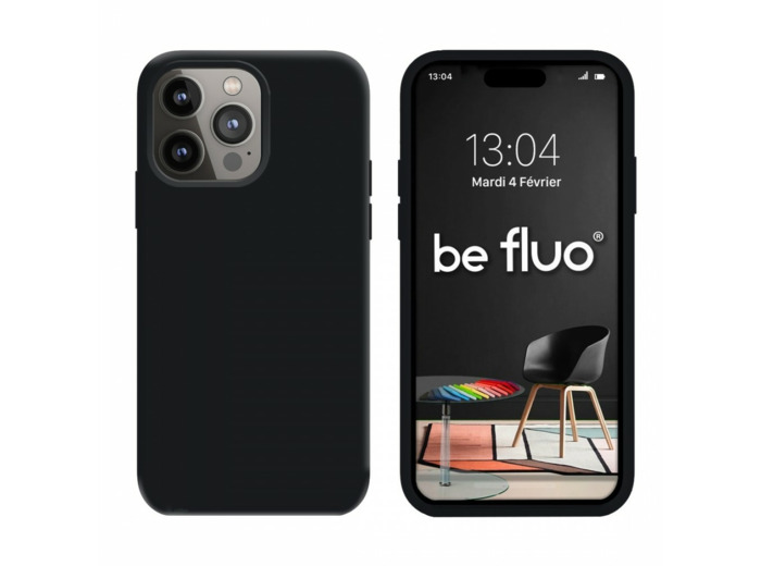 Coque Silicone Moxie BeFluo Fine et Légère pour iPhone 14 Pro, Intérieur Microfibre - Noir