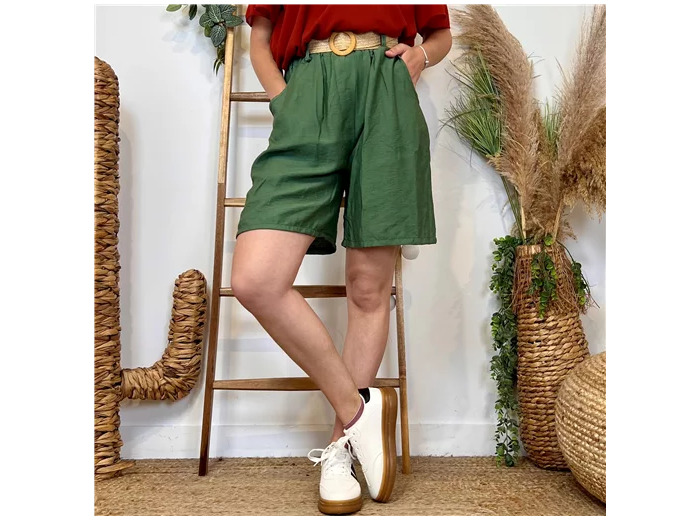 L727- Short Flou Ceinture (Tu) (kaki)
