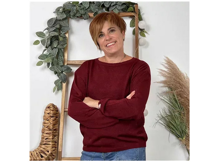 K092- Pull col en rond Lurex Version Féminin (bordeaux)