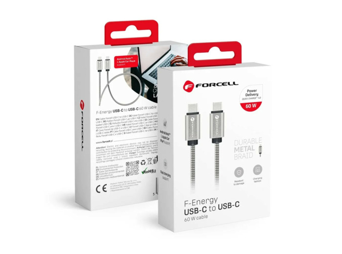 FORCELL F-ENERGY Metal C237 cable Type C to Type C PD QC4.0 3A 60W 1 m silver