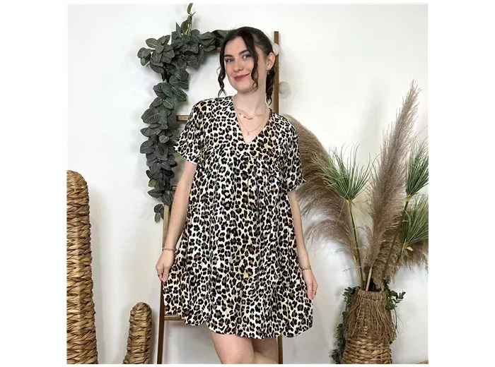 K898- Robe-Short léopard (T36-T40) (noir)