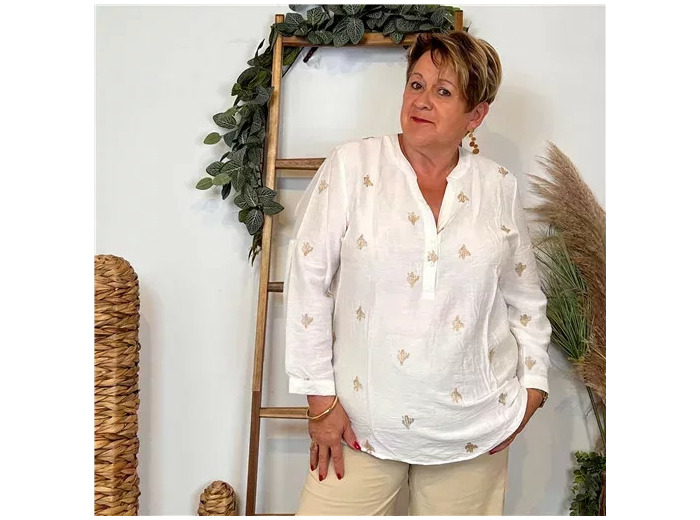Z757- Blouse brodée Christy (T44-T52) (blanc)