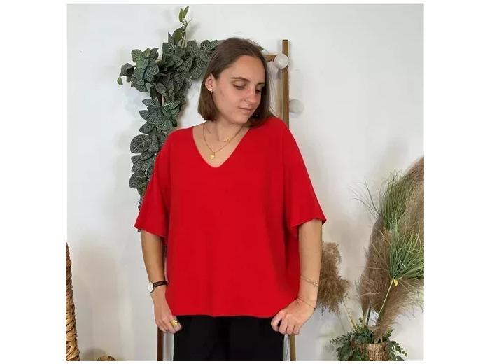 K545- Pull loose Crop-Top (Tu) (rouge)