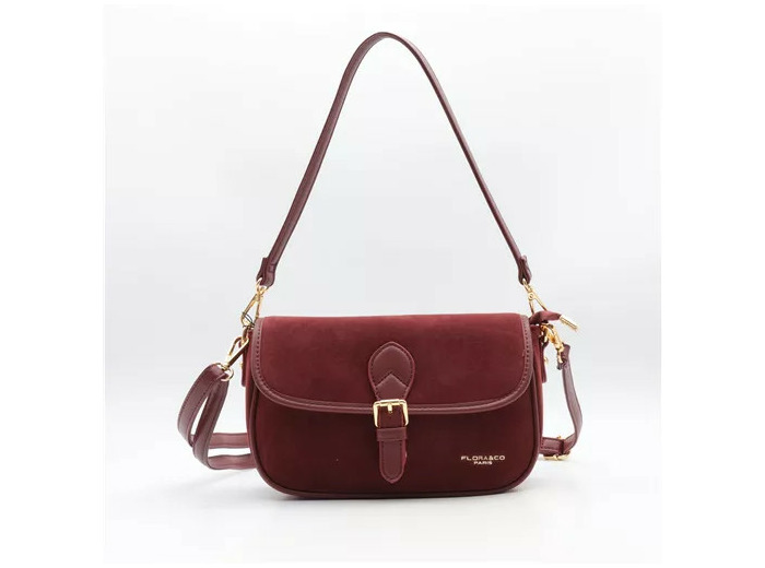 P390- 👜 Sac à main Flora & Co – Aspect daim (bordeaux)