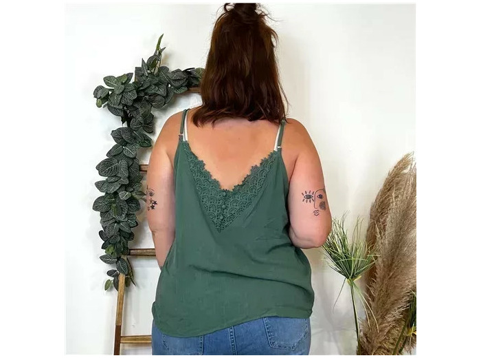K233- Débardeur Maëlle dos brodé (T40-T48) (vert sapin)