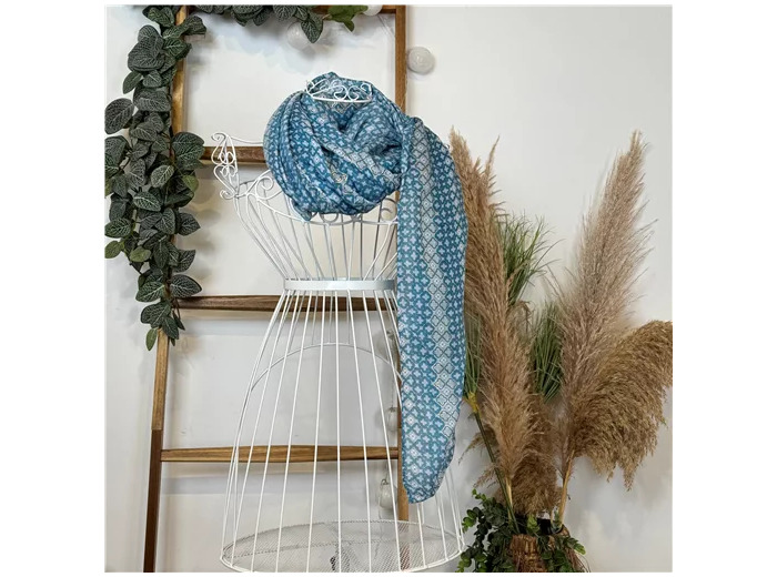 Y515- Foulard Monogramme & doré (bleu turquoise)