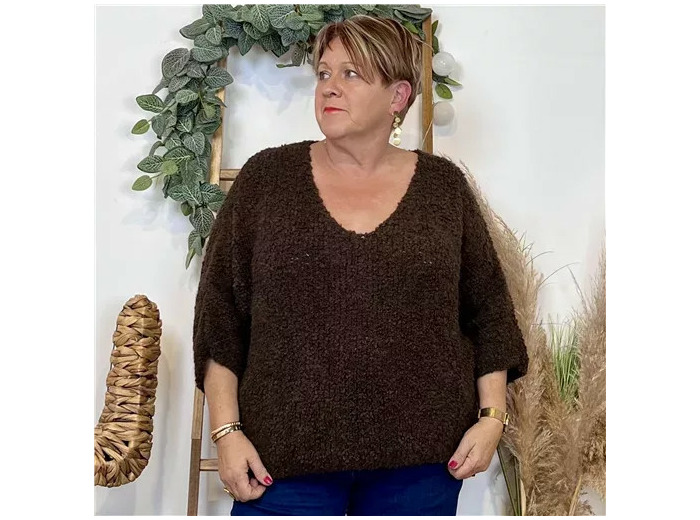 K064- Pull Oversize Maille Bouclette 🇮🇹 (marron)