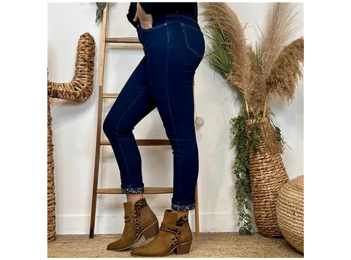 M987- Jean 7/8ème Voggo revers fantaisie (T36-T44) (denim)