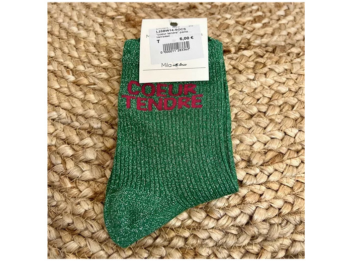 V312- Chaussettes paillettes « Coeur Tendre » (vert brésil)