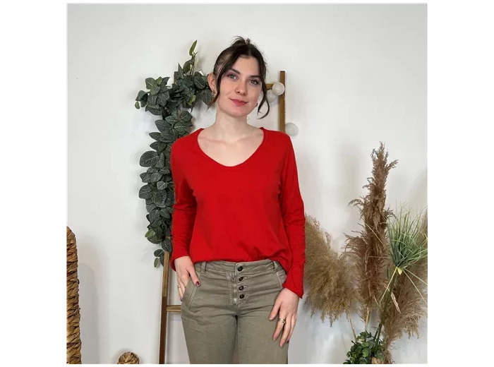 L496- T-shirt délavé uni (Tu) 🇮🇹 (rouge)