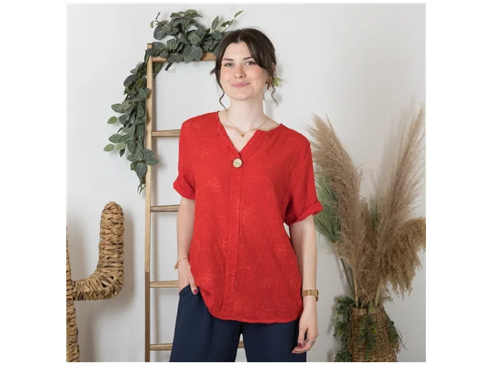 K184- Tunique brodée (Tu) 🇮🇹 (rouge)