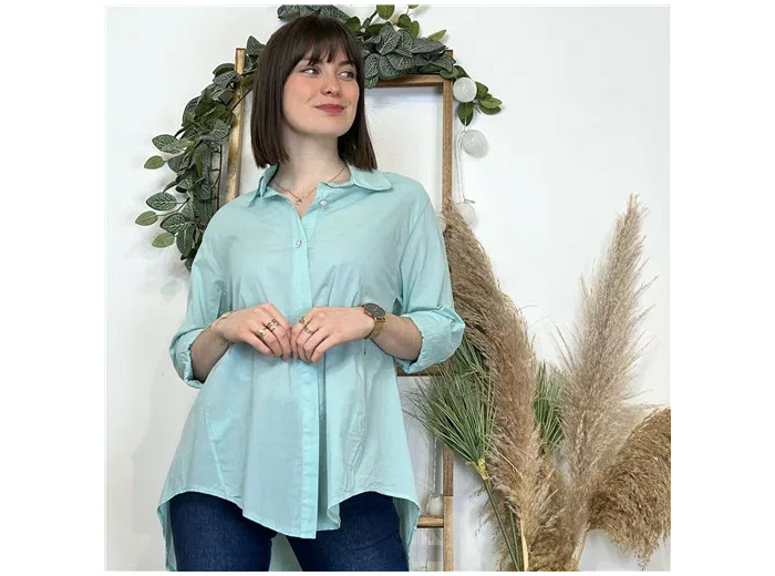 K503- Chemise fluide coton (Tu) 🇮🇹 (vert d'eau)
