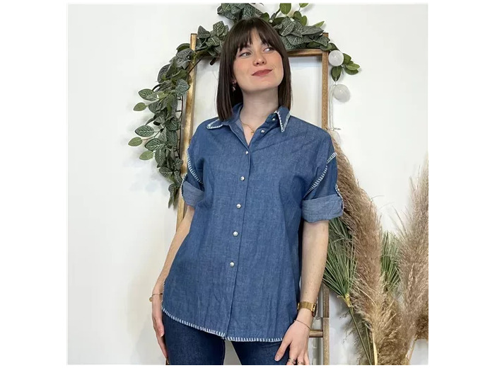 K472- Chemise finitions surpiquées (T36-T40) (bleu jeans)
