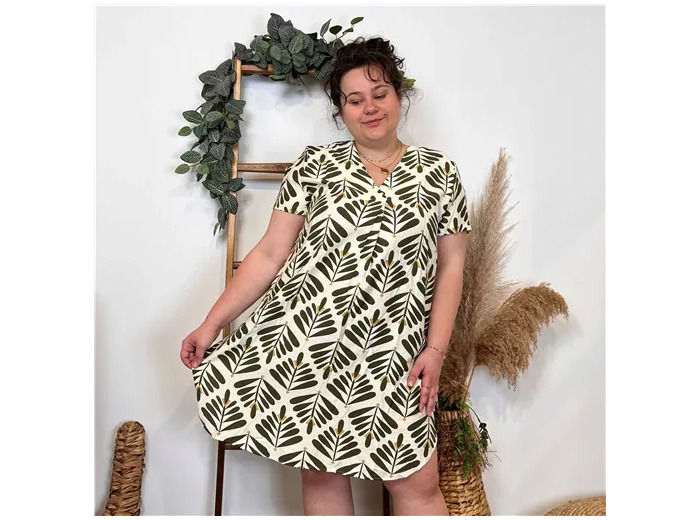 K215- Robe Christy "Fougères (T44-T52) (kaki)