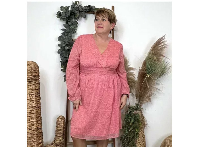 L0650- Robe trapèze bicolore (T40-T48) (rose pâle)