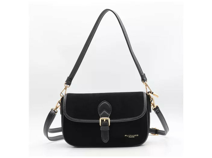P390- 👜 Sac à main Flora & Co – Aspect daim (noir)