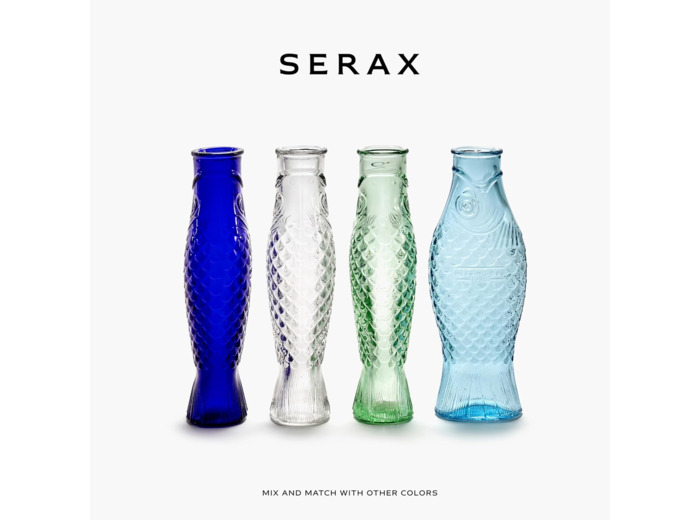 Carafe en verre pour l'eau | Collection Fish & Fish par Paola Navone | Carafe 850 ml | Bouteille conteneur transparent vert pour boissons