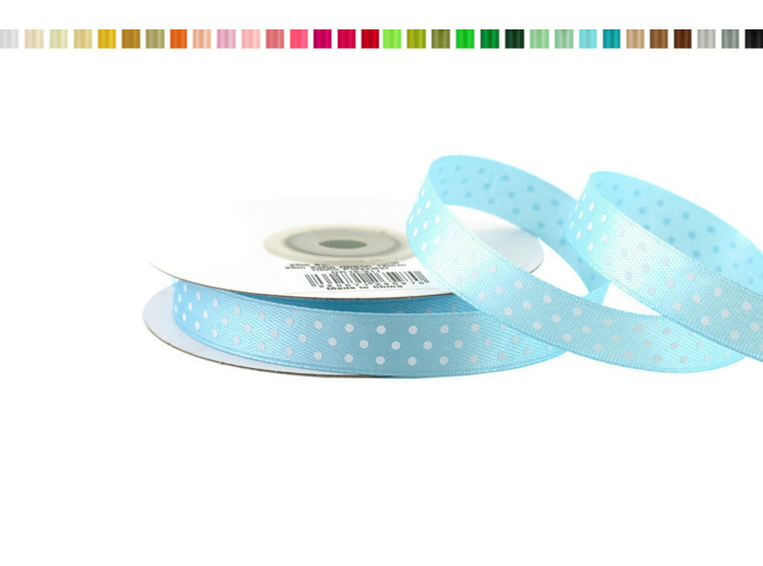 Ruban satin a pois 12mm de large 25m de long bleu ciel