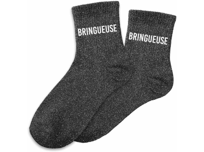 Chaussettes noires à paillettes "Bringueuse"