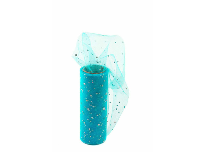 Tulle fin et souple a paillette 15 cm de large turquoise