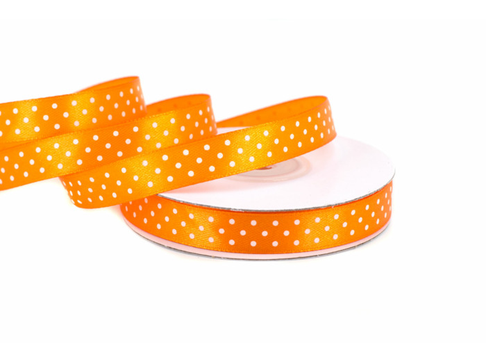 Ruban satin a pois 12mm de large 25m de long orange