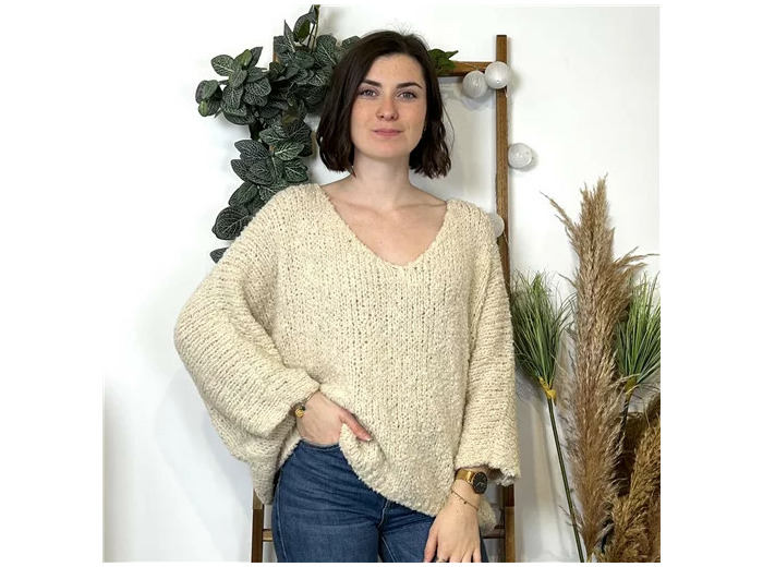 K792- Pull Oversize Maille Bouclette 🇮🇹 (ecru)