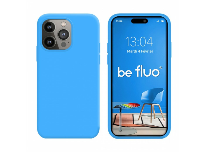 Coque Silicone Moxie BeFluo Fine et Légère pour iPhone 14 Pro, Intérieur Microfibre - Bleu clair